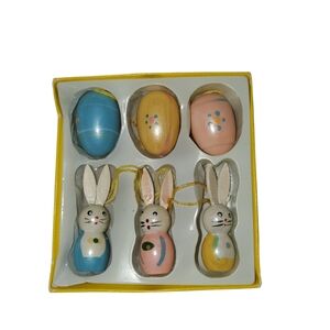 Vintage wooden Easter bunny and egg ornaments